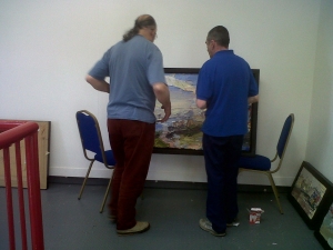 E&E hang 2th & 27th June  - Alf  & kev with Gr painting